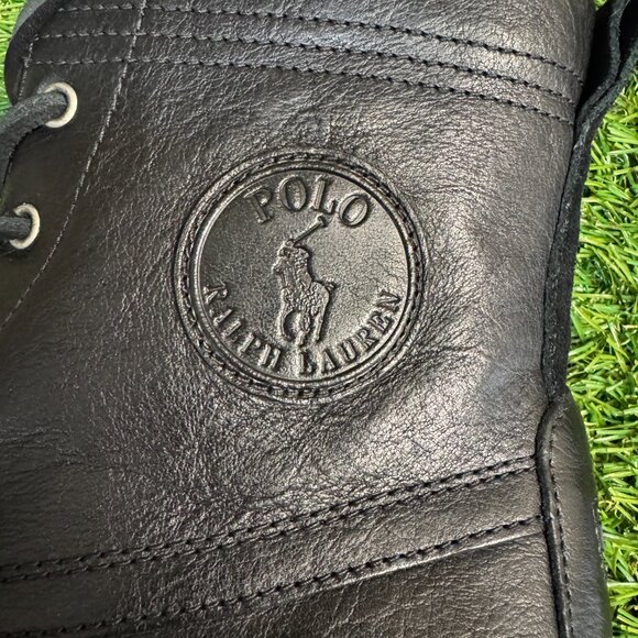Polo Ralph Lauren Ranger Tumbled Leather Black Buckle Lug Sole Boots Mens NEW